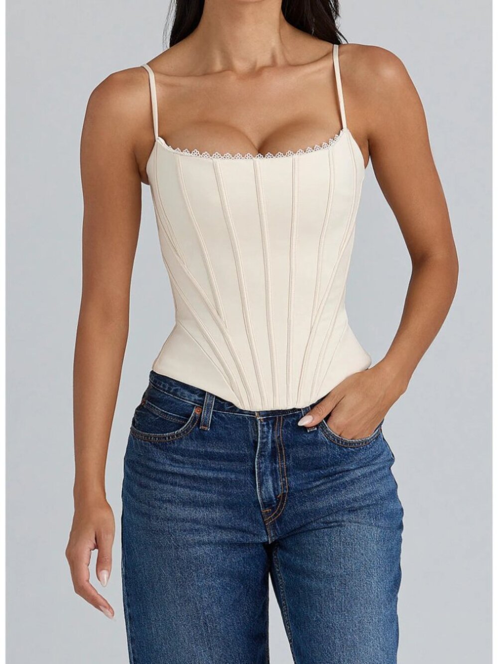 House of CB Cadie Satin Corset Top Cream Lace-Up Back Coquette Glam | Size M